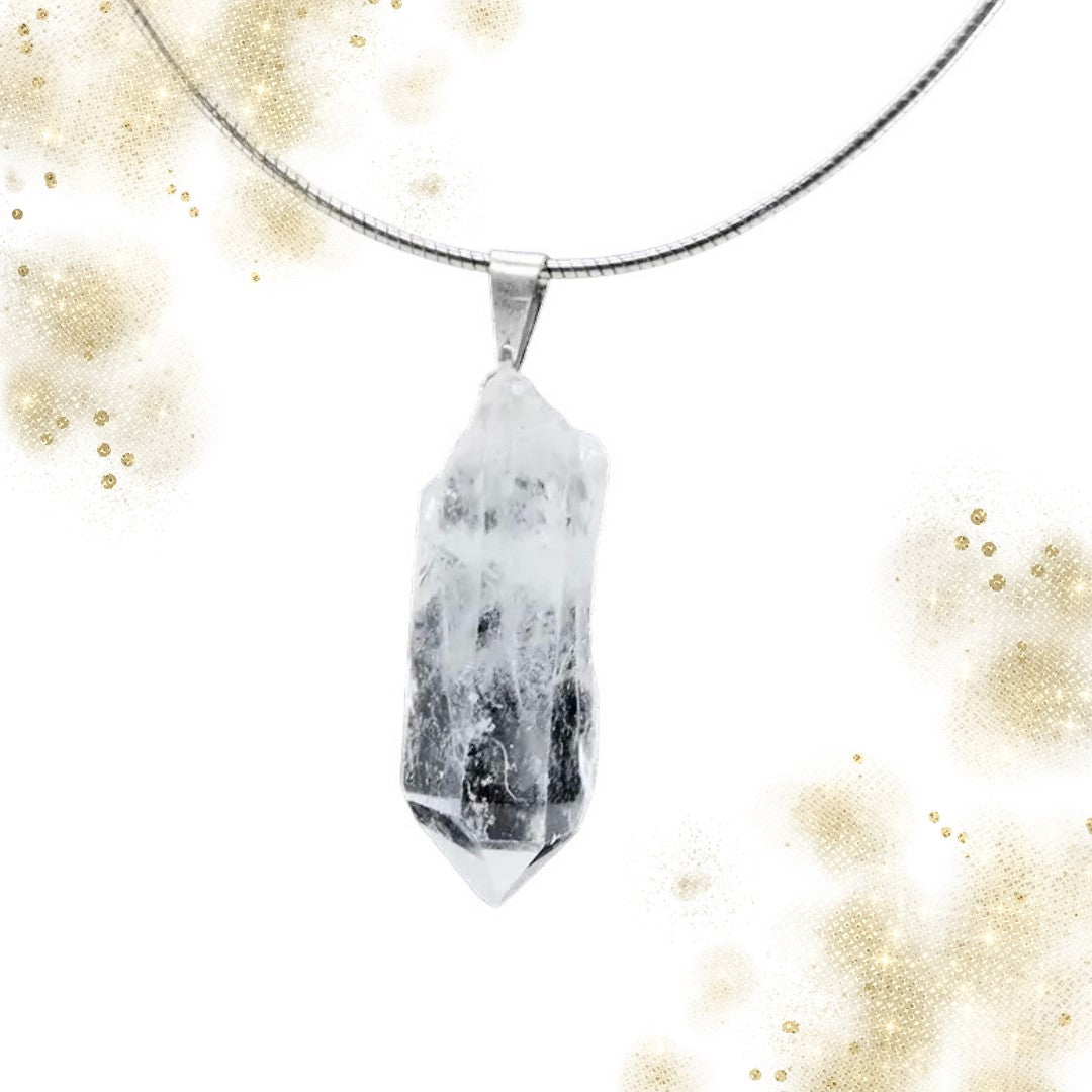 Colgante punta Cuarzo Blanco en bruto con cadena rígida de acero